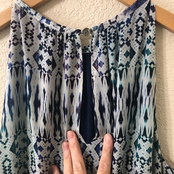 Ramy Brook Paris Printed Georgette Mini Dress in Blue White - Size Medium - Picture 5 of 7